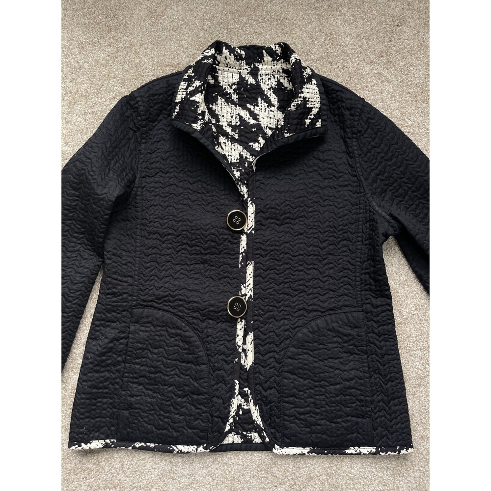 Patty Kim Reversible Quilted Jacket Black White Textured Cotton Size M